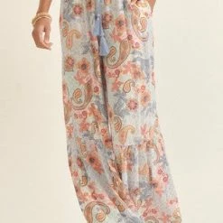 Promesa USA The Fiona Blue Floral Tie Front Palazzo Pants