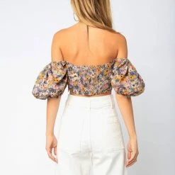 Olivaceous The Eula Floral Off The Shoulder Crop Tops