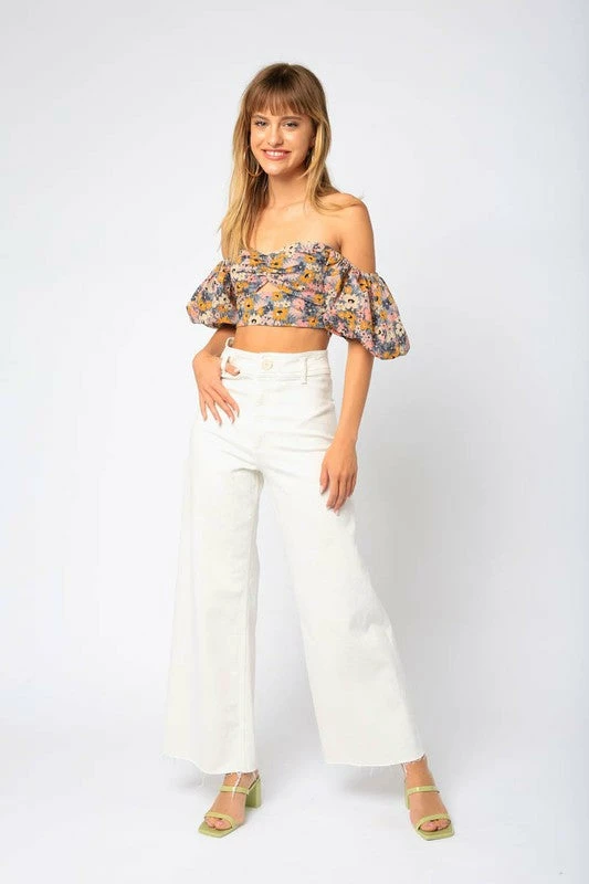 Olivaceous The Eula Floral Off The Shoulder Crop Tops