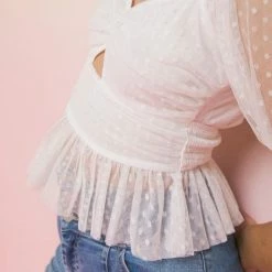 Flying Tomato Tops The Lourdes Swiss Dot Mesh Crop Top