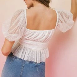 Flying Tomato Tops The Lourdes Swiss Dot Mesh Crop Top