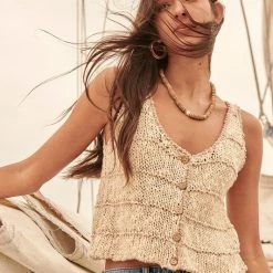 Promesa USA The Seacrest Natural Button Front Sweater Top