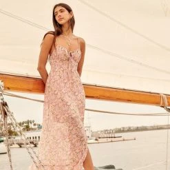 Promesa USA The Inlet Apricot Floral Keyhole Maxi Dress Dresses