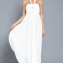 Aakaa Dresses The Esperanza White Halter Tie Maxi Dress