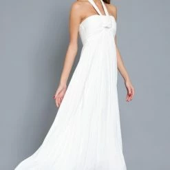 Aakaa Dresses The Esperanza White Halter Tie Maxi Dress