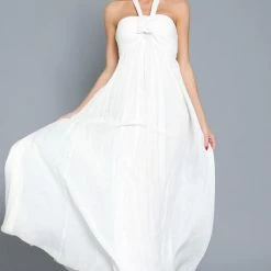 Aakaa Dresses The Esperanza White Halter Tie Maxi Dress