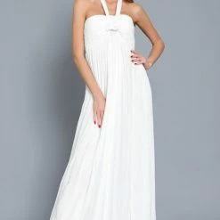 Aakaa Dresses The Esperanza White Halter Tie Maxi Dress