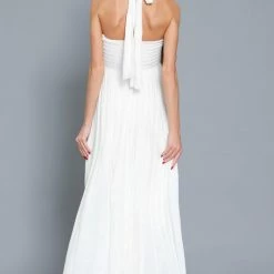 Aakaa Dresses The Esperanza White Halter Tie Maxi Dress