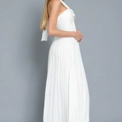 Aakaa Dresses The Esperanza White Halter Tie Maxi Dress