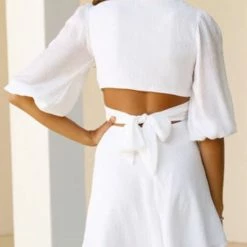 One & Only Collection The Erin White Plunging Neckline Mini Dress