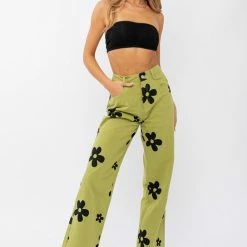 Le Lis The Picking Daisies Green Straight Leg Pants