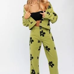 Le Lis The Picking Daisies Green Straight Leg Pants