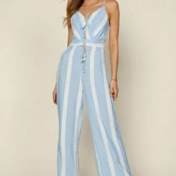 Skies Are Blue The Malibu Blue Striped Jumpsuit Jumpsuits