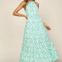 Skies Are Blue The Marsha Mint Green Floral Halter Maxi Dress Dresses