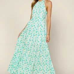 Skies Are Blue The Marsha Mint Green Floral Halter Maxi Dress Dresses
