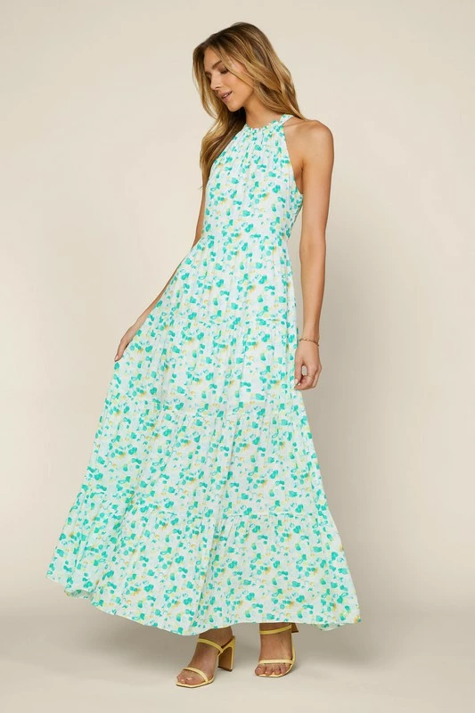 Skies Are Blue The Marsha Mint Green Floral Halter Maxi Dress Dresses