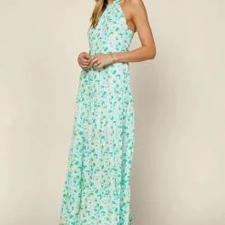 Skies Are Blue The Marsha Mint Green Floral Halter Maxi Dress Dresses