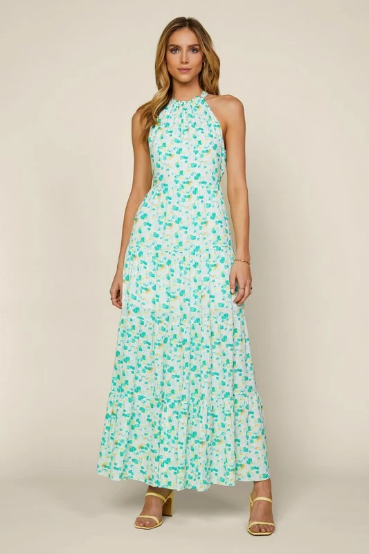 Skies Are Blue The Marsha Mint Green Floral Halter Maxi Dress Dresses