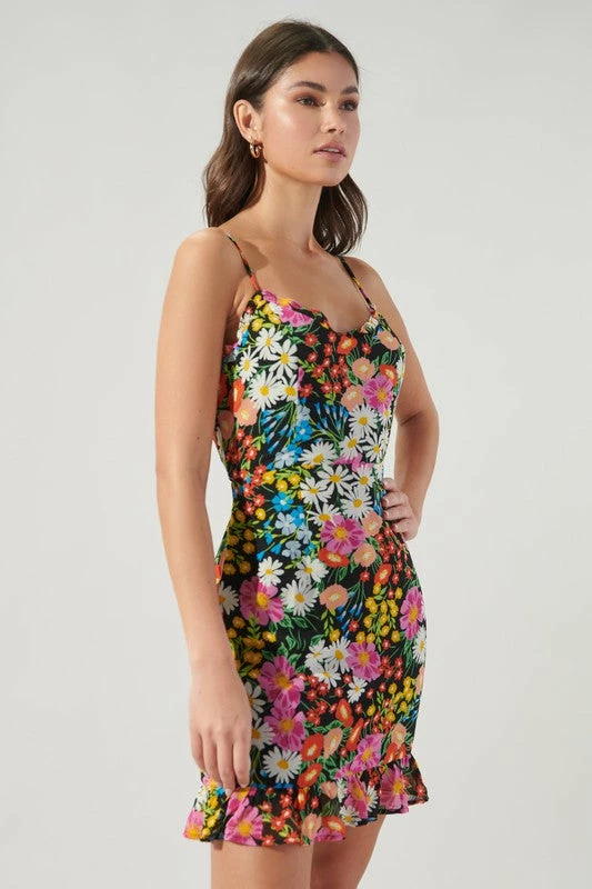 Sugar Lips Dresses The Lupita Floral Kaia Tie Strap Ruffle Mini Dress