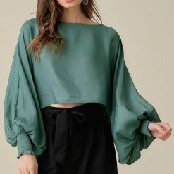 Mustard Seed The Jane Balsam Green Puff Sleeve Top