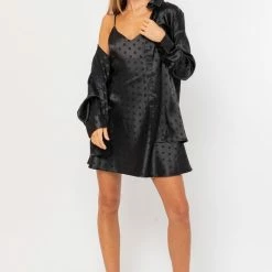 Le Lis Tops The Molly Black Polka Dot Satin Shirt