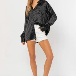 Le Lis Tops The Molly Black Polka Dot Satin Shirt