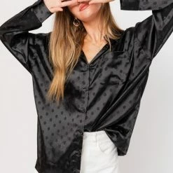 Le Lis Tops The Molly Black Polka Dot Satin Shirt