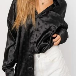 Le Lis Tops The Molly Black Polka Dot Satin Shirt