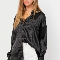 Le Lis Tops The Molly Black Polka Dot Satin Shirt