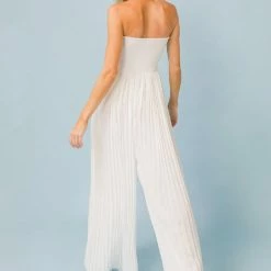 Flying Tomato The Wren White Pleated Wide Leg Jumpsuit