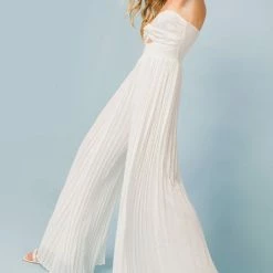 Flying Tomato The Wren White Pleated Wide Leg Jumpsuit