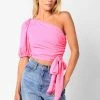 Olivaceous The Gina One Shoulder Puff Sleeve Crop Top Tops
