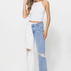 Vervet The Privy Two Tone White & Denim Straight Leg Jeans