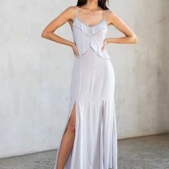 Love Stitch The Hope Platinum Ruffled Neck Sleeveless Maxi Dress