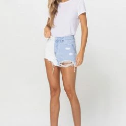Vervet The Wisdom Color Block High Rise Denim Shorts
