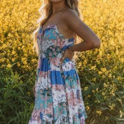 Love Stitch The Jade Floral Patchwork Tiered Mini Dress Dresses