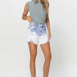 Vervet The Dip Dye Bleached High Rise Mom Shorts