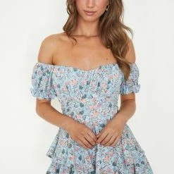 One & Only Collection Rompers The Belle Blue Floral Off The Shoulder Romper