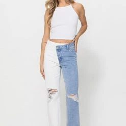 Vervet The Privy Two Tone White & Denim Straight Leg Jeans