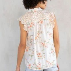 Love Stitch The Camille Peach Challis Floral Flutter Top