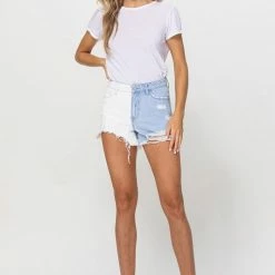 Vervet The Wisdom Color Block High Rise Denim Shorts