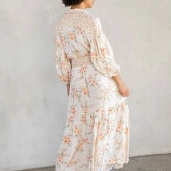 Love Stitch The Starla Natural Bohemian Floral Challis Maxi Dress Dresses