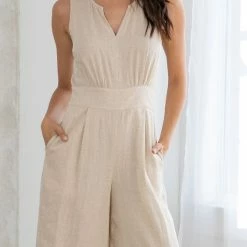 Love Stitch The Lorrie Linen Blend Blue Wide Leg Jumpsuit Jumpsuits