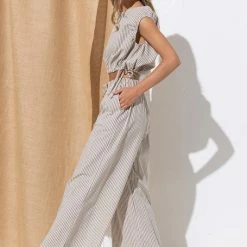 In The Beginning Clothing The Bordesonno Beige Crop Top With Boat Neck Tops