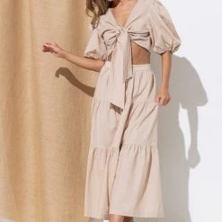 In The Beginning Clothing The Mariposa Beige Tiered Maxi Skirt Skirts