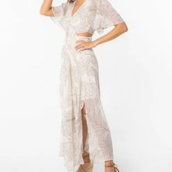 Love Stitch The Leilani Taupe Scarf Maxi Dress With Cutouts
