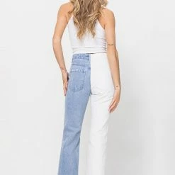 Vervet The Privy Two Tone White & Denim Straight Leg Jeans