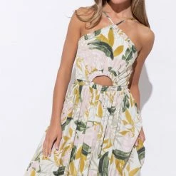 In The Beginning Clothing The Take Me To The Tropics Palm Printed Halter Maxi Dress Dresses