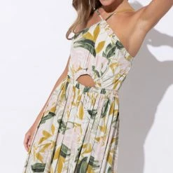 In The Beginning Clothing The Take Me To The Tropics Palm Printed Halter Maxi Dress Dresses