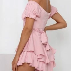 One & Only Collection The Misty Blush Off The Shoulder Mini Romper Shorts